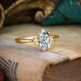 Vintage Emerald Cut Moss Agate Engagement Ring